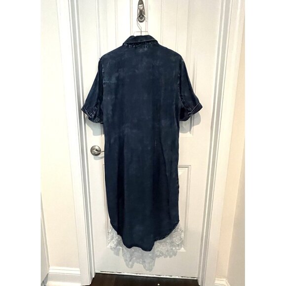 Prairie Style Jean Chambray Denim/Lace Hem Collar Dress Womens 16 Cottage Core - Picture 11 of 11